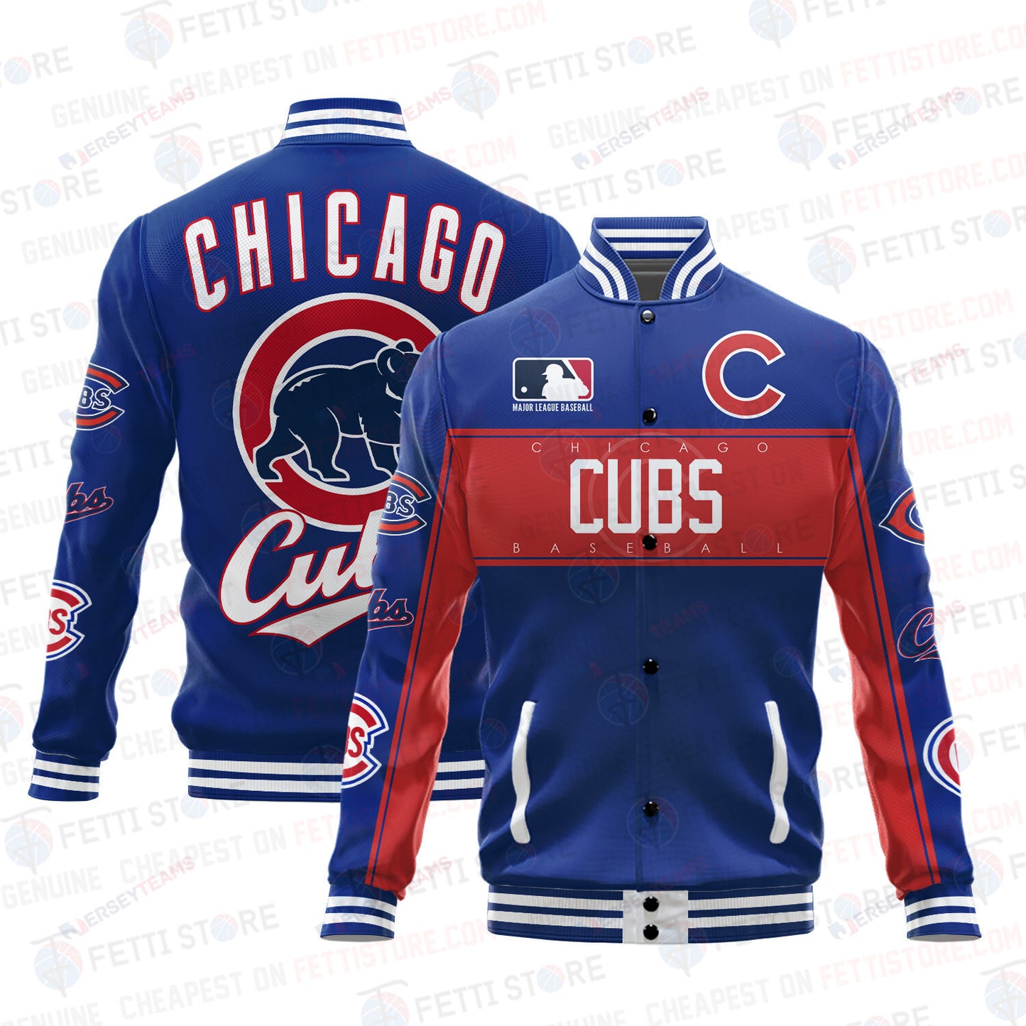 Chicago Cubs American League Baseball Vintage Pattern Varsity Jacket - All-Over-Printed Jacket