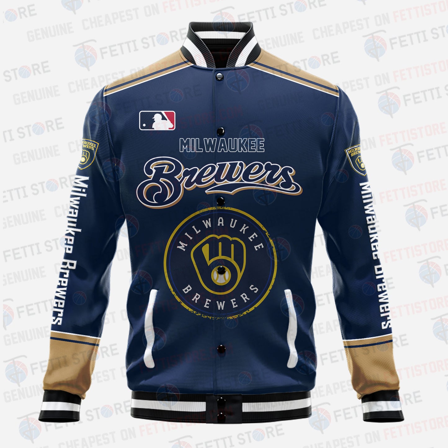 Milwaukee Brewers - Major League Baseball AOP Varsity Jacket V5 - All-Over-Printed Jacket