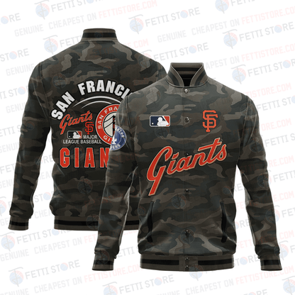 San Francisco Giants Major League Baseball Camo AOP Varsity Jacket STM - All-Over-Printed Jacket
