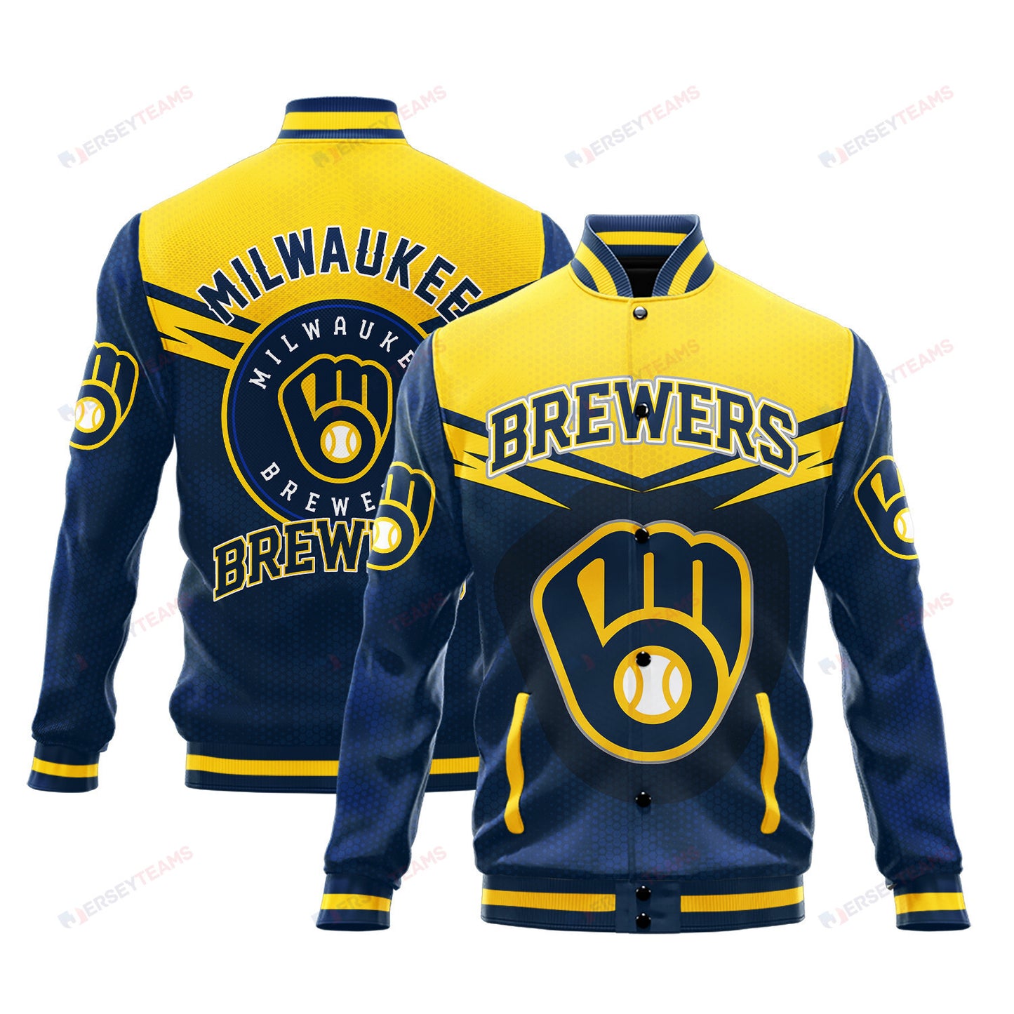 Milwaukee Brewers - Major League Baseball AOP Varsity Jacket V7 - All-Over-Printed Jacket
