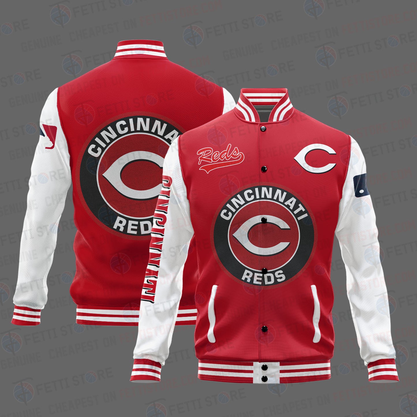 Cincinnati Reds Major League Baseball AOP Varsity Jacket STM - All-Over-Printed Jacket