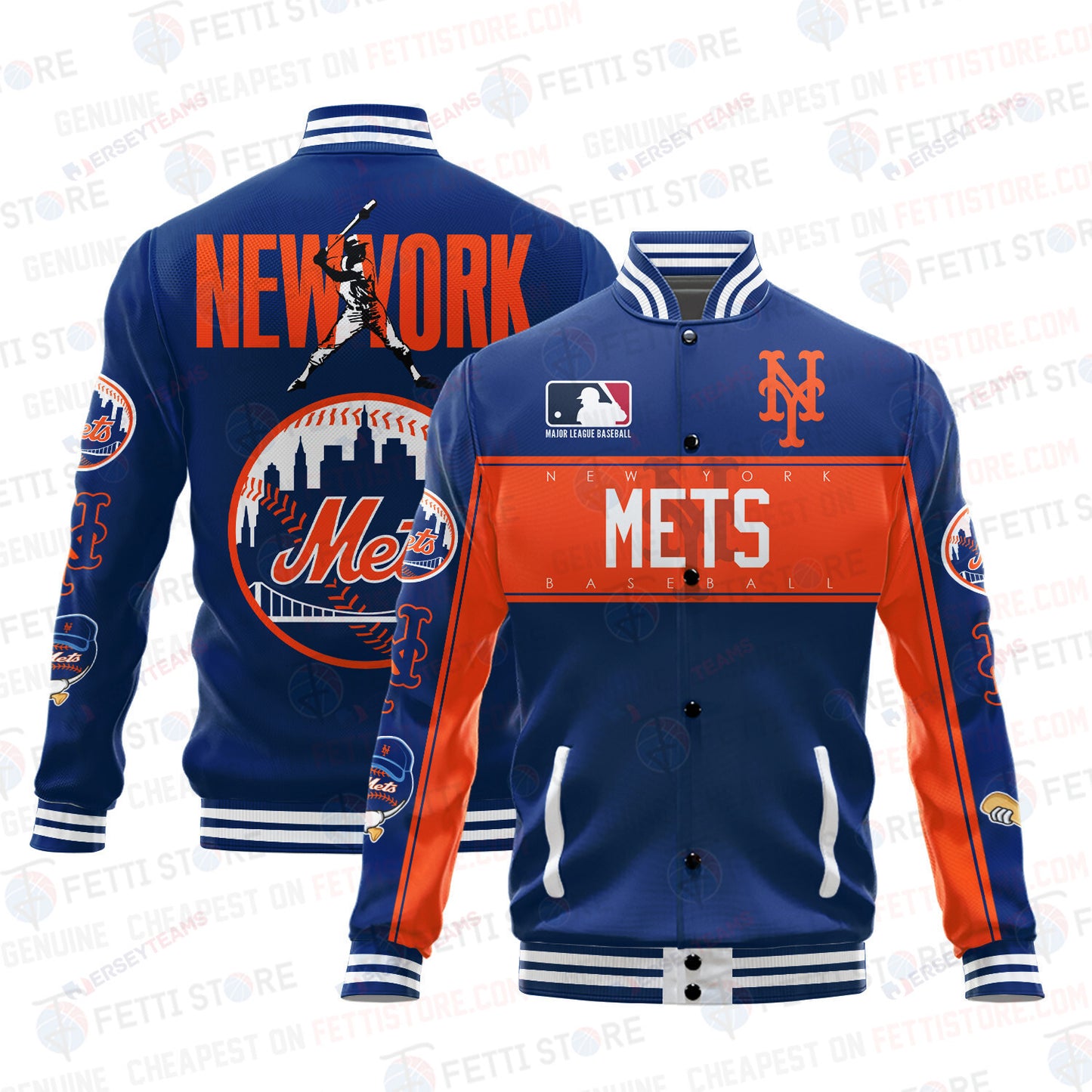 New York Mets American League Baseball Vintage Pattern Varsity Jacket - All-Over-Printed Jacket