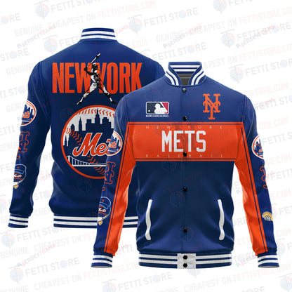 New York Mets American League Baseball Vintage Pattern Varsity Jacket - All-Over-Printed Jacket
