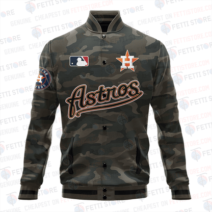 Houston Astros Major League Baseball Camo AOP Varsity Jacket STM - All-Over-Printed Jacket