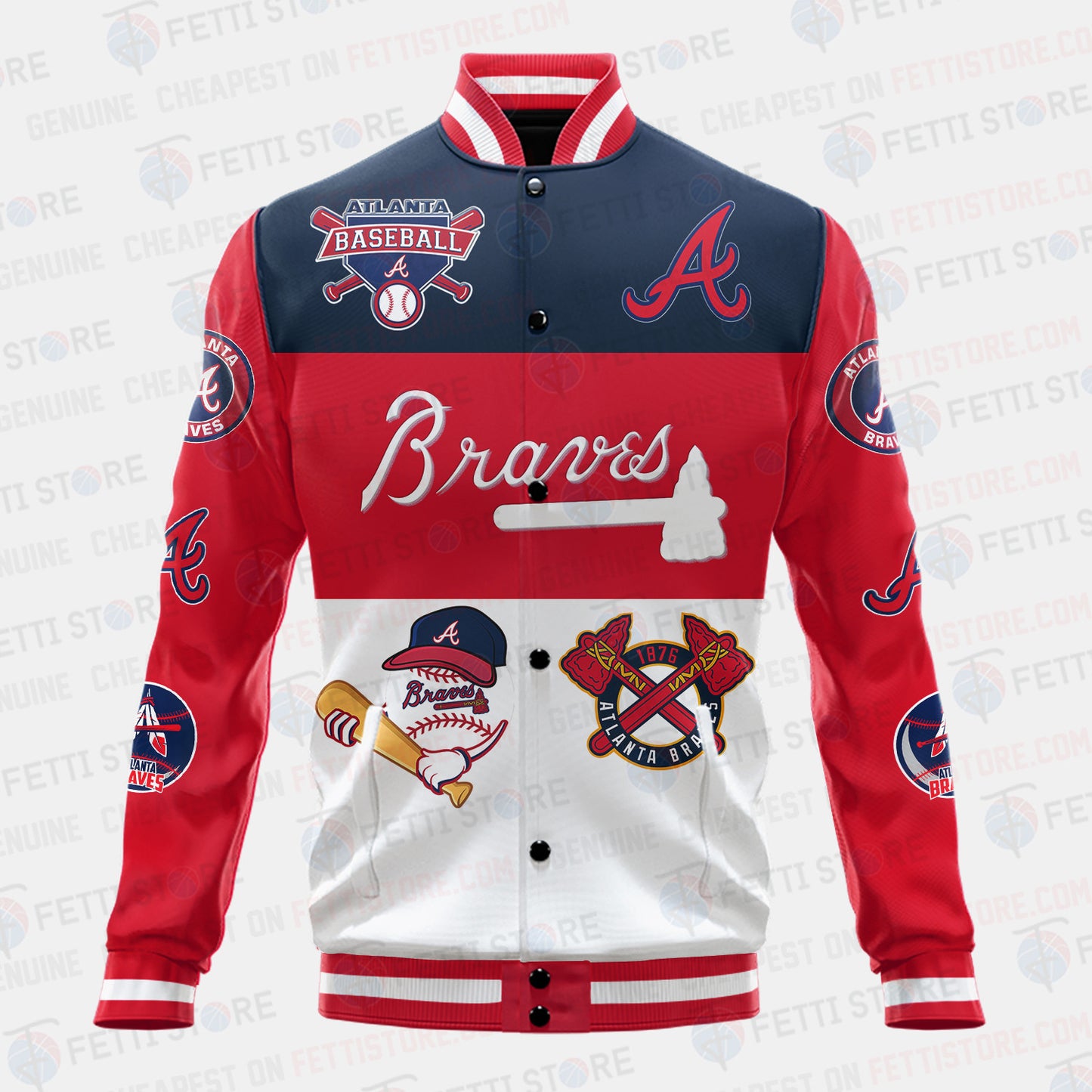 Atlanta Braves Symbol Vintage Design Varsity Jacket - All-Over-Printed Jacket