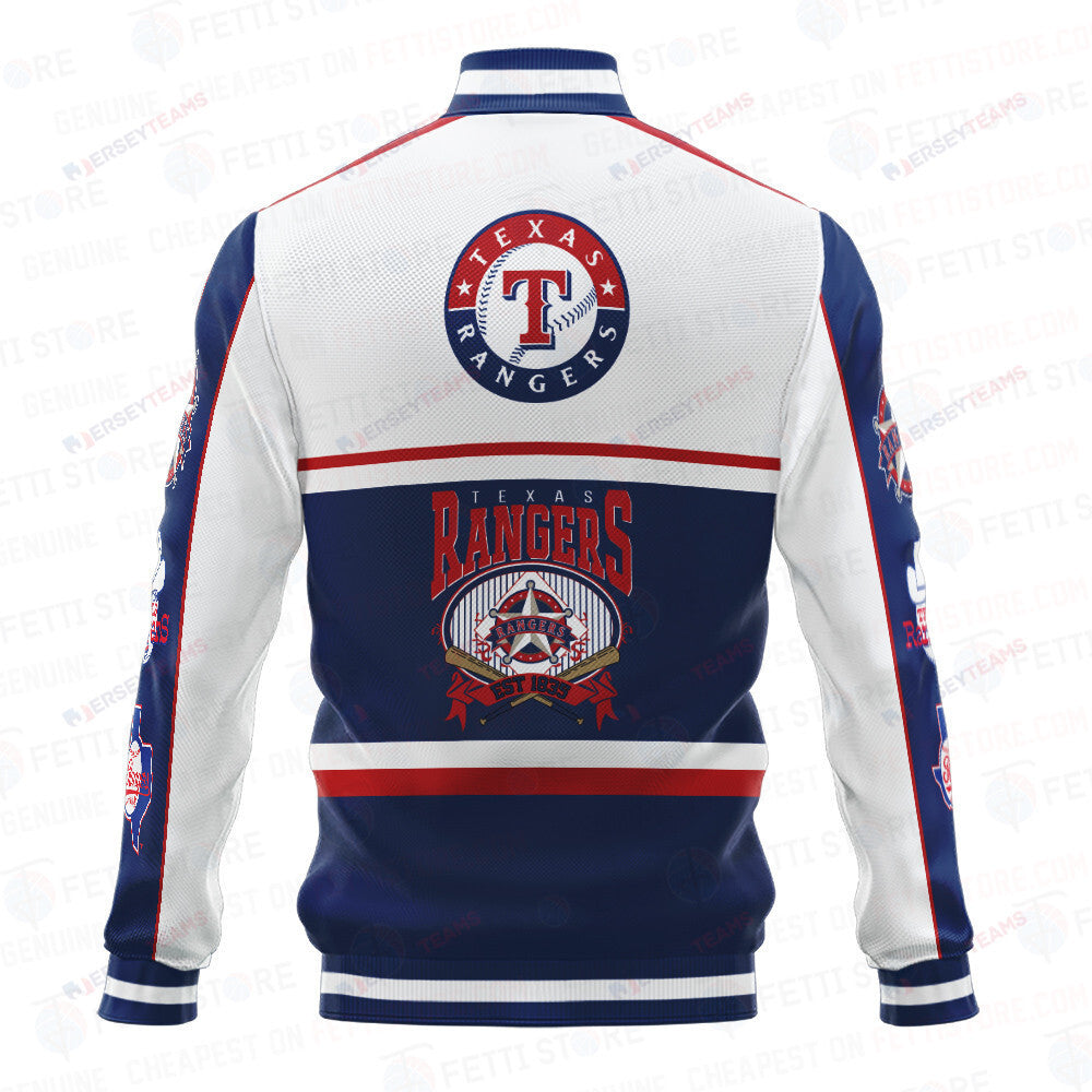 Texas Rangers Baseball White And Navy Pattern Varsity Jacket - All-Over-Printed Jacket