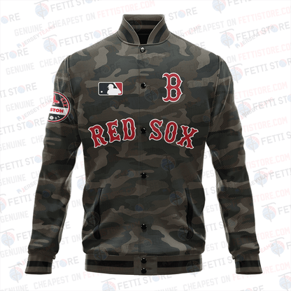 Boston Red Sox Major League Baseball Camo AOP Varsity Jacket STM - All-Over-Printed Jacket