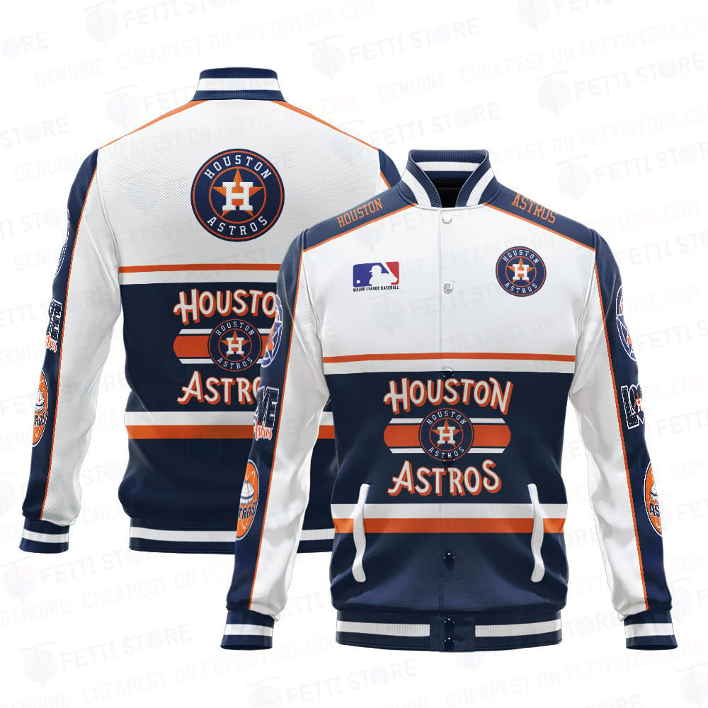 Houston Astros Baseball White And Dark Blue Pattern Varsity Jacket - All-Over-Printed Jacket