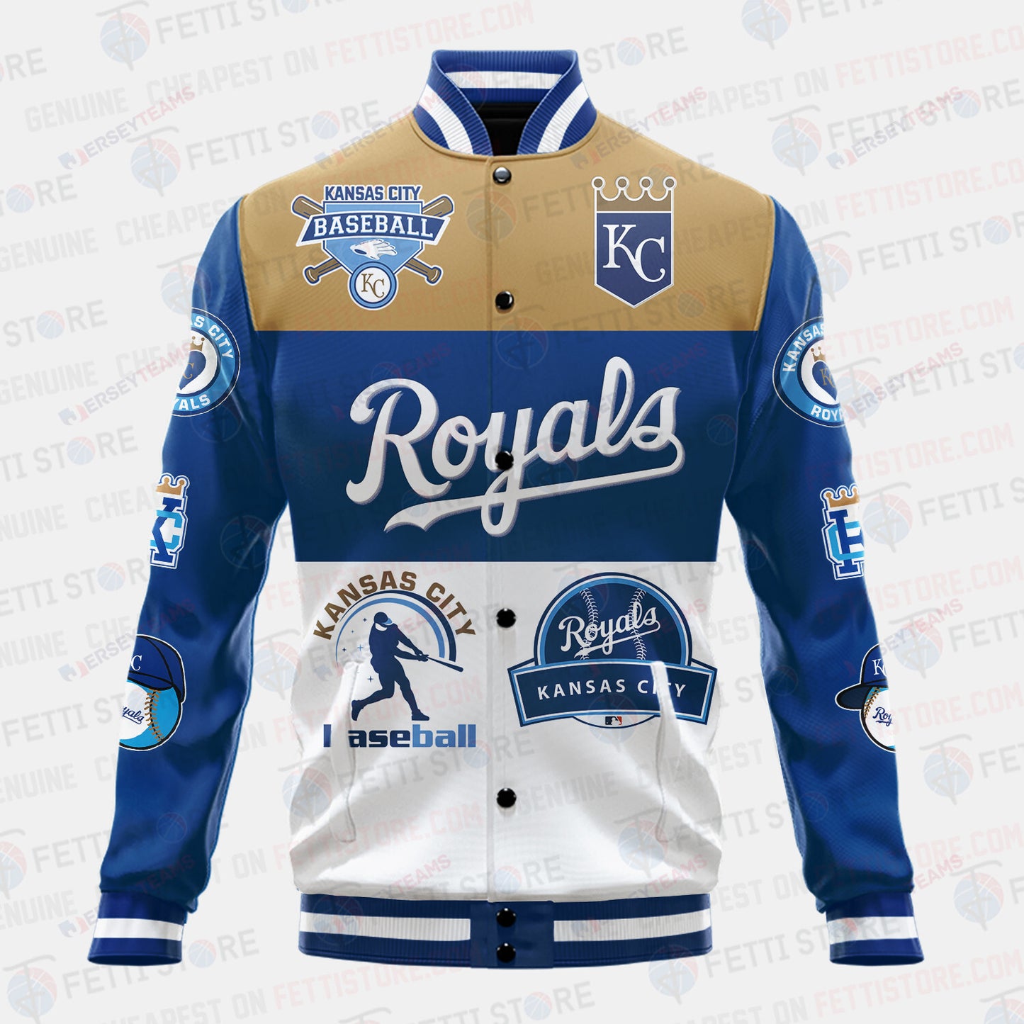 Kansas City Royals Symbol Vintage Design Varsity Jacket - All-Over-Printed Jacket