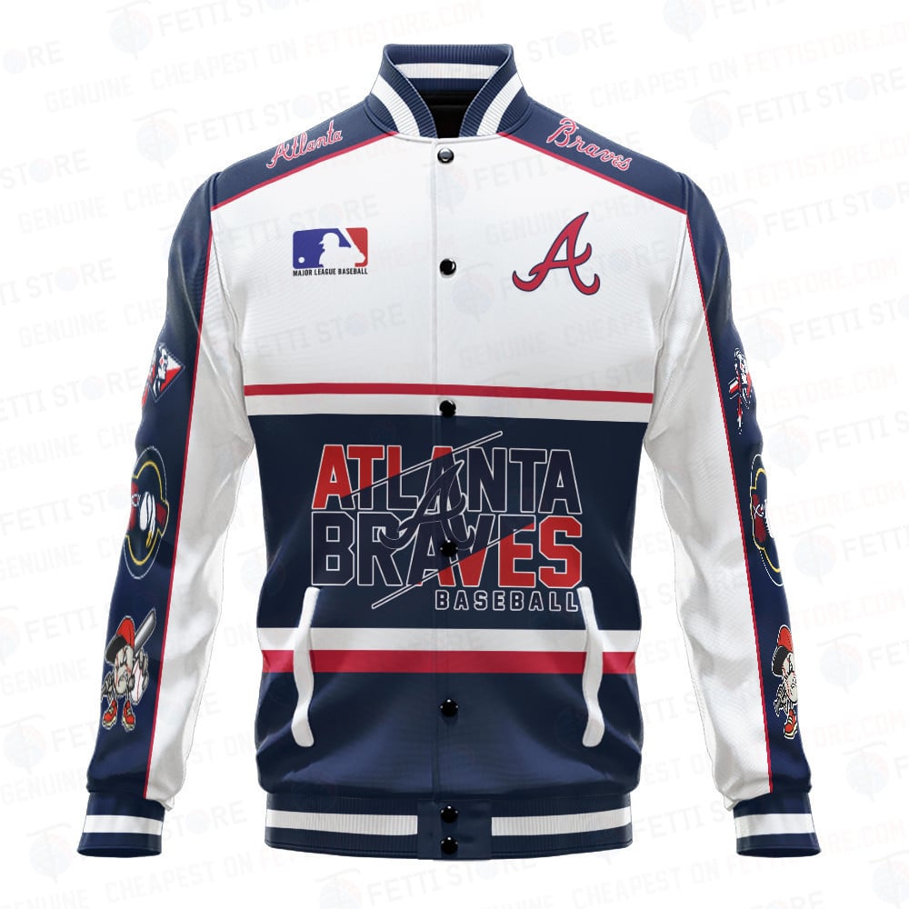 Atlanta Braves Baseball White And Dark Blue Pattern Varsity Jacket - All-Over-Printed Jacket