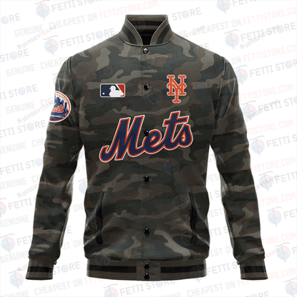 New York Mets Major League Baseball Camo AOP Varsity Jacket STM - All-Over-Printed Jacket
