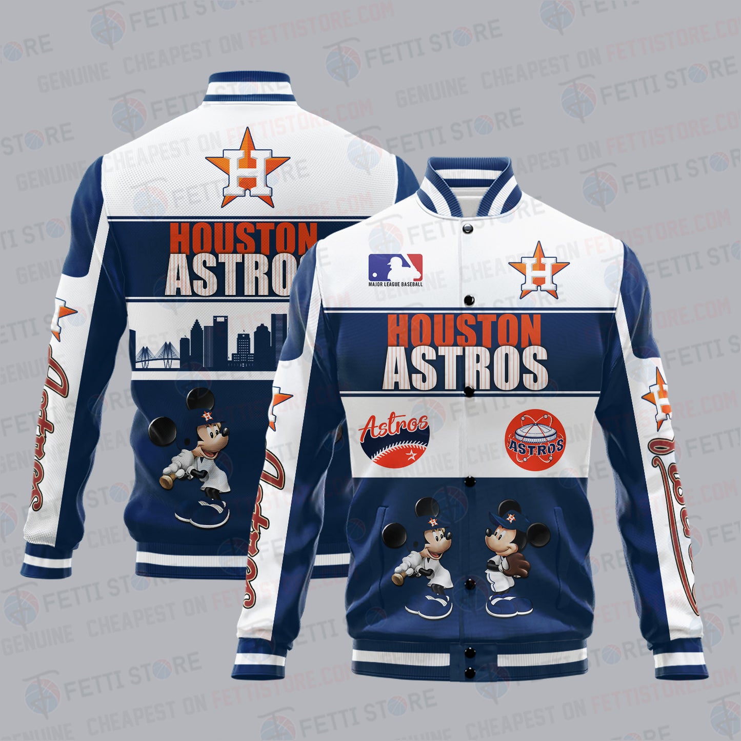 Houston Astros City And Logo Pattern Print Varsity Jacket - All-Over-Printed Jacket