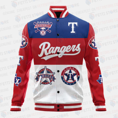 Texas Rangers Symbol Vintage Design Varsity Jacket - All-Over-Printed Jacket