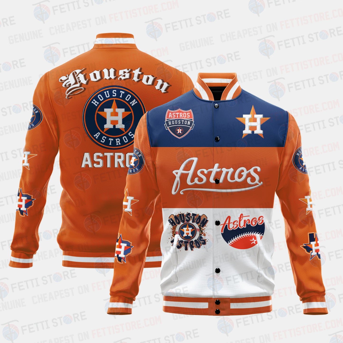 Houston Astros Symbol Vintage Design Varsity Jacket - All-Over-Printed Jacket