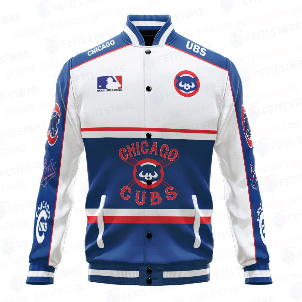 Chicago Cubs Baseball White And Dark Blue Pattern Varsity Jacket - All-Over-Printed Jacket