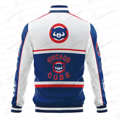 Chicago Cubs Baseball White And Dark Blue Pattern Varsity Jacket - All-Over-Printed Jacket