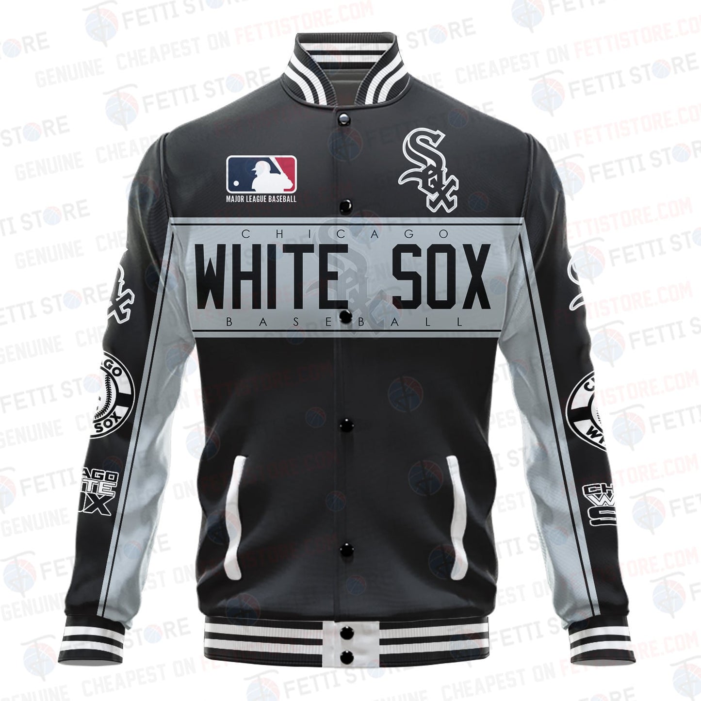 Chicago White Sox American League Baseball Vintage Pattern Varsity Jacket - All-Over-Printed Jacket