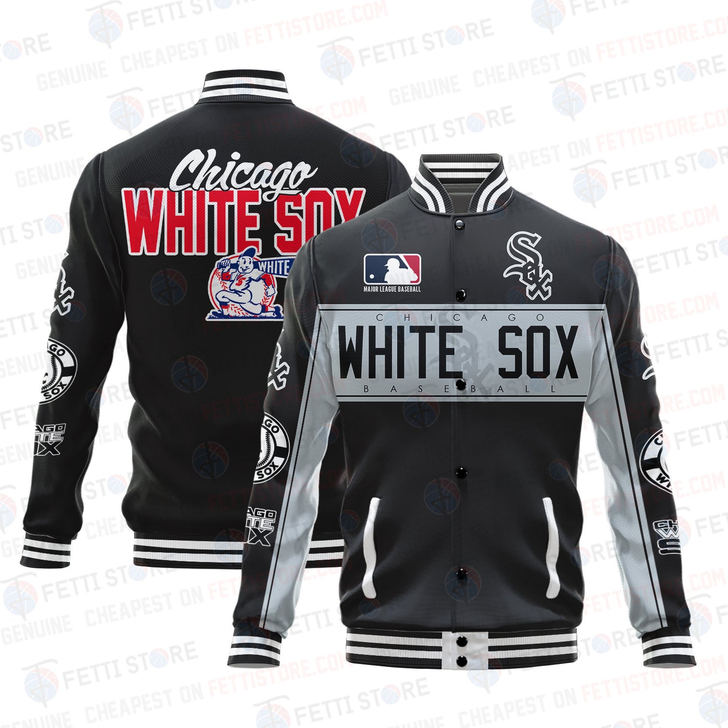 Chicago White Sox American League Baseball Vintage Pattern Varsity Jacket - All-Over-Printed Jacket