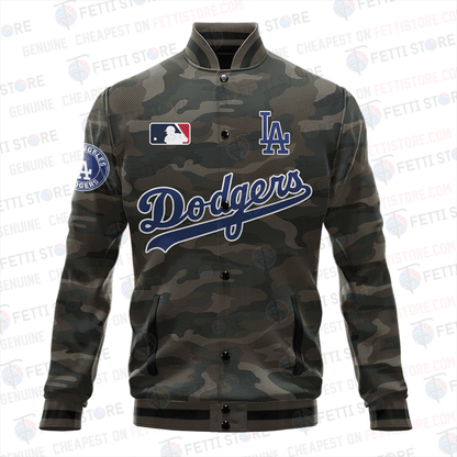 Los Angeles Dodgers Major League Baseball Camo AOP Varsity Jacket STM - All-Over-Printed Jacket