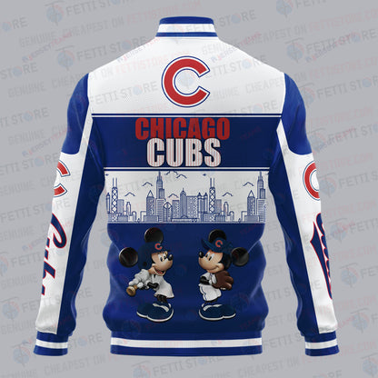 Chicago Cubs City And Logo Pattern Print Varsity Jacket - All-Over-Printed Jacket