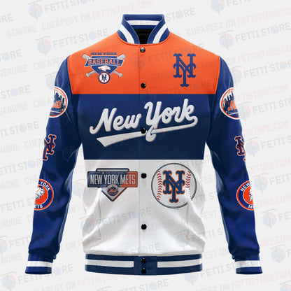 New York Mets Symbol Vintage Design Varsity Jacket - All-Over-Printed Jacket
