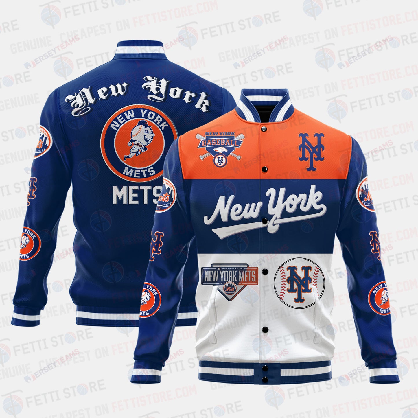 New York Mets Symbol Vintage Design Varsity Jacket - All-Over-Printed Jacket