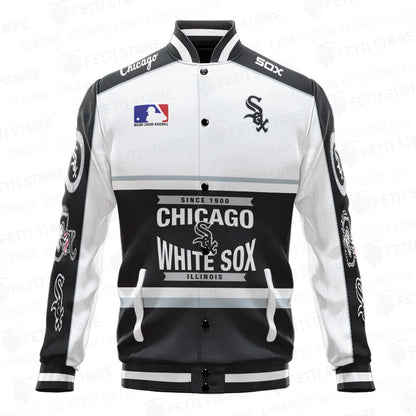 Chicago White Sox Baseball White And Black Pattern Varsity Jacket - All-Over-Printed Jacket
