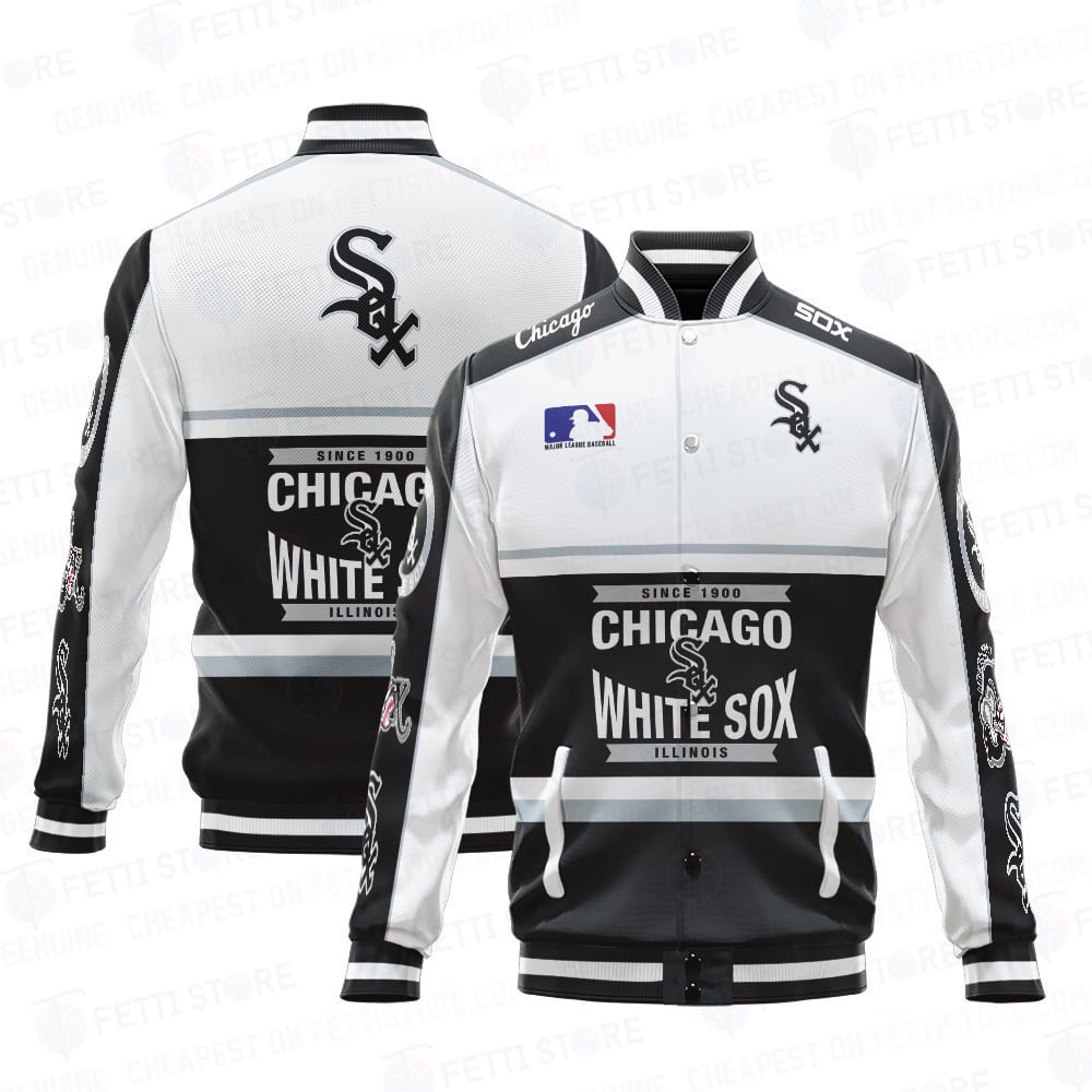 Chicago White Sox Baseball White And Black Pattern Varsity Jacket - All-Over-Printed Jacket
