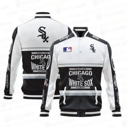 Chicago White Sox Baseball White And Black Pattern Varsity Jacket - All-Over-Printed Jacket
