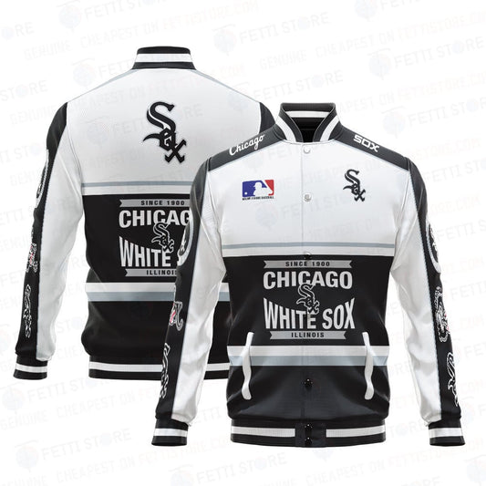 Chicago White Sox Baseball White And Black Pattern Varsity Jacket - All-Over-Printed Jacket