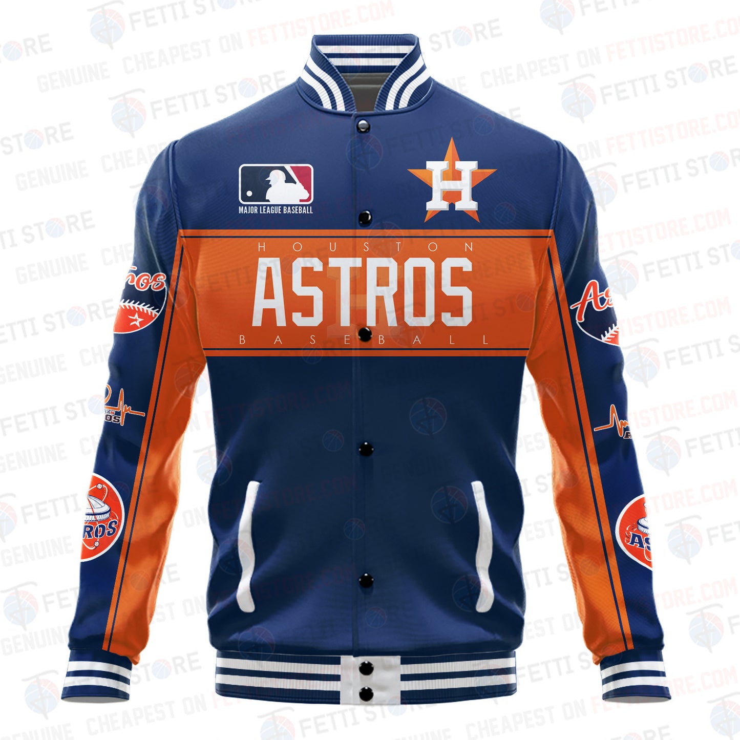 Houston Astros American League Baseball Vintage Pattern Varsity Jacket - All-Over-Printed Jacket