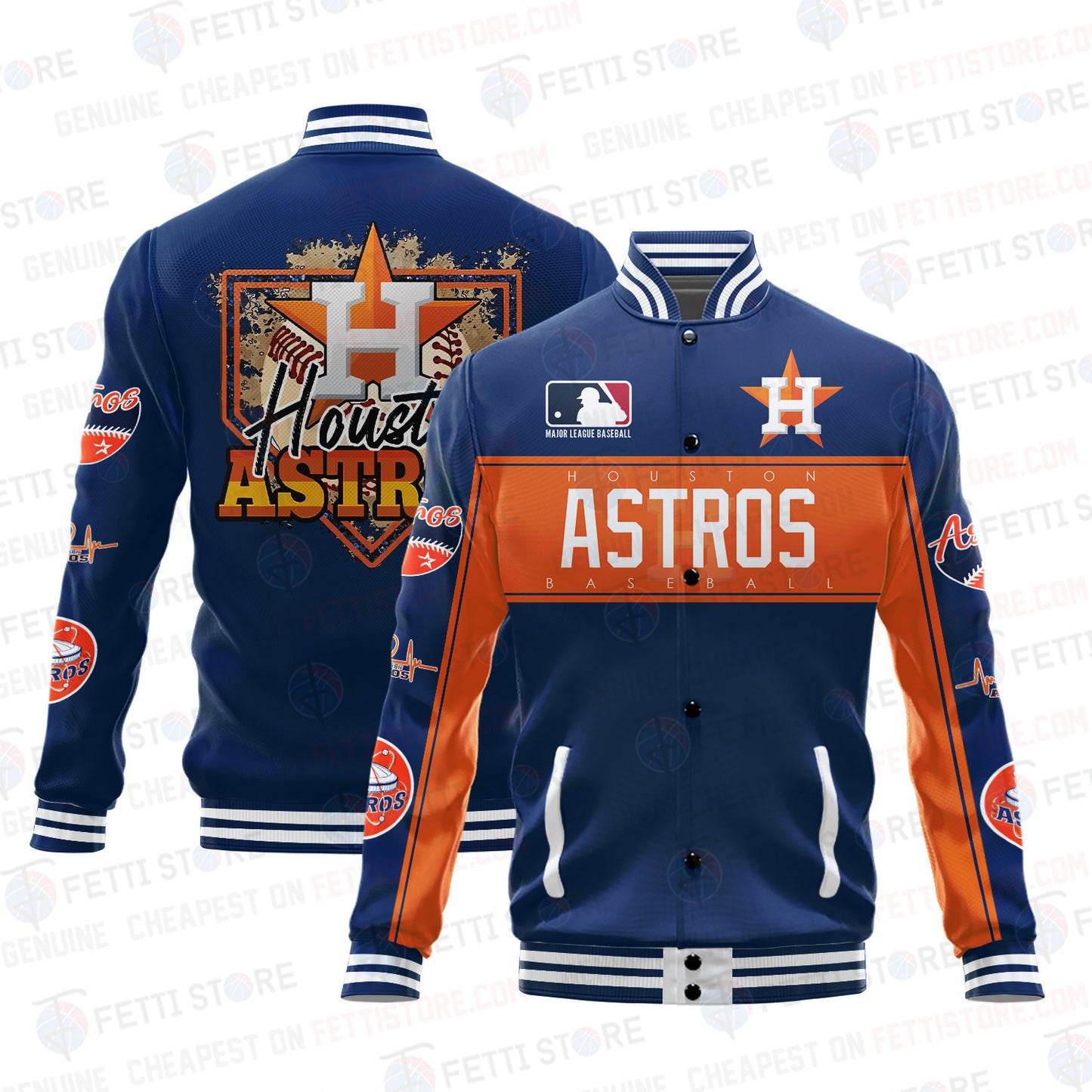 Houston Astros American League Baseball Vintage Pattern Varsity Jacket - All-Over-Printed Jacket