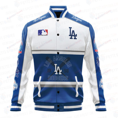 Los Angeles Dodgers Baseball White And Dark Blue Pattern Varsity Jacket - All-Over-Printed Jacket