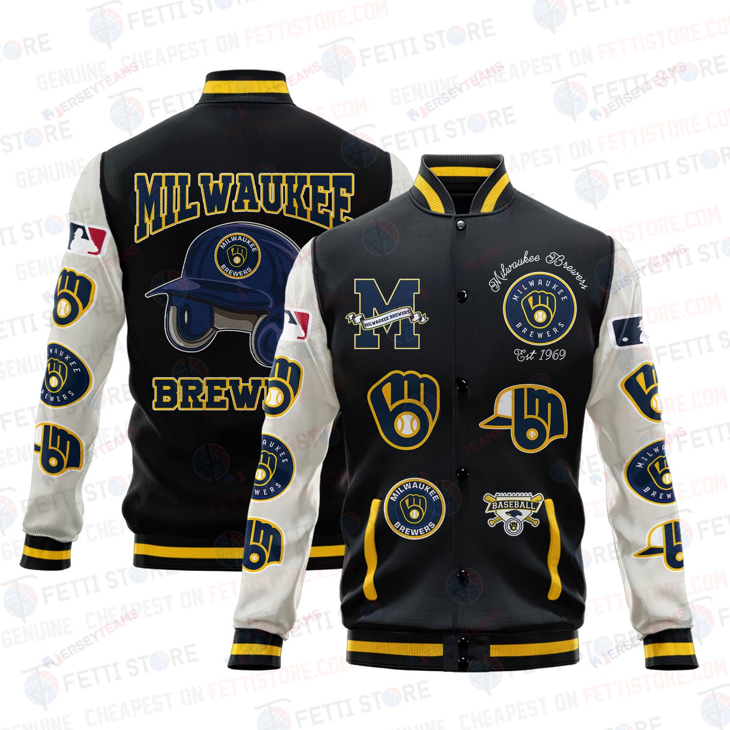 Milwaukee Brewers - Major League Baseball AOP Varsity Jacket V2 - All-Over-Printed Jacket