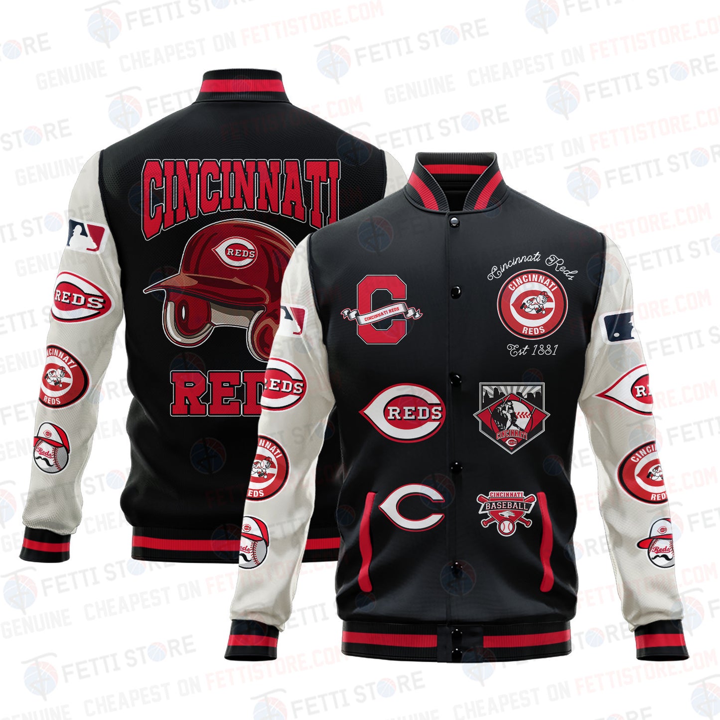 Cincinnati Reds - Major League Baseball AOP Varsity Jacket V2 - All-Over-Printed Jacket