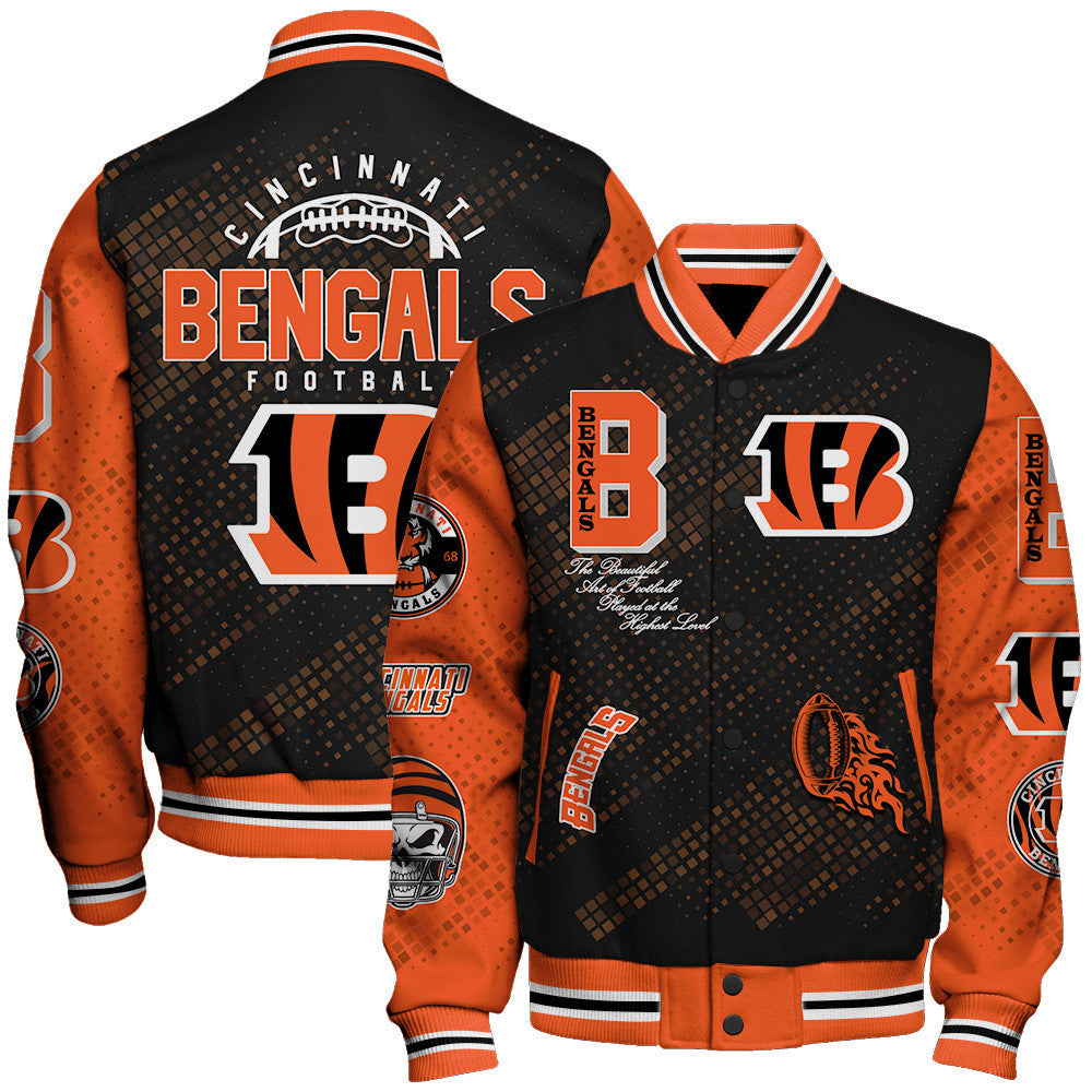 Cincinnati Bengals National Football League Pattern Varsity Jacket SH1 V3 - All-Over-Printed Jacket