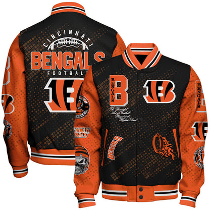 Cincinnati Bengals National Football League Pattern Varsity Jacket SH1 V3 - All-Over-Printed Jacket