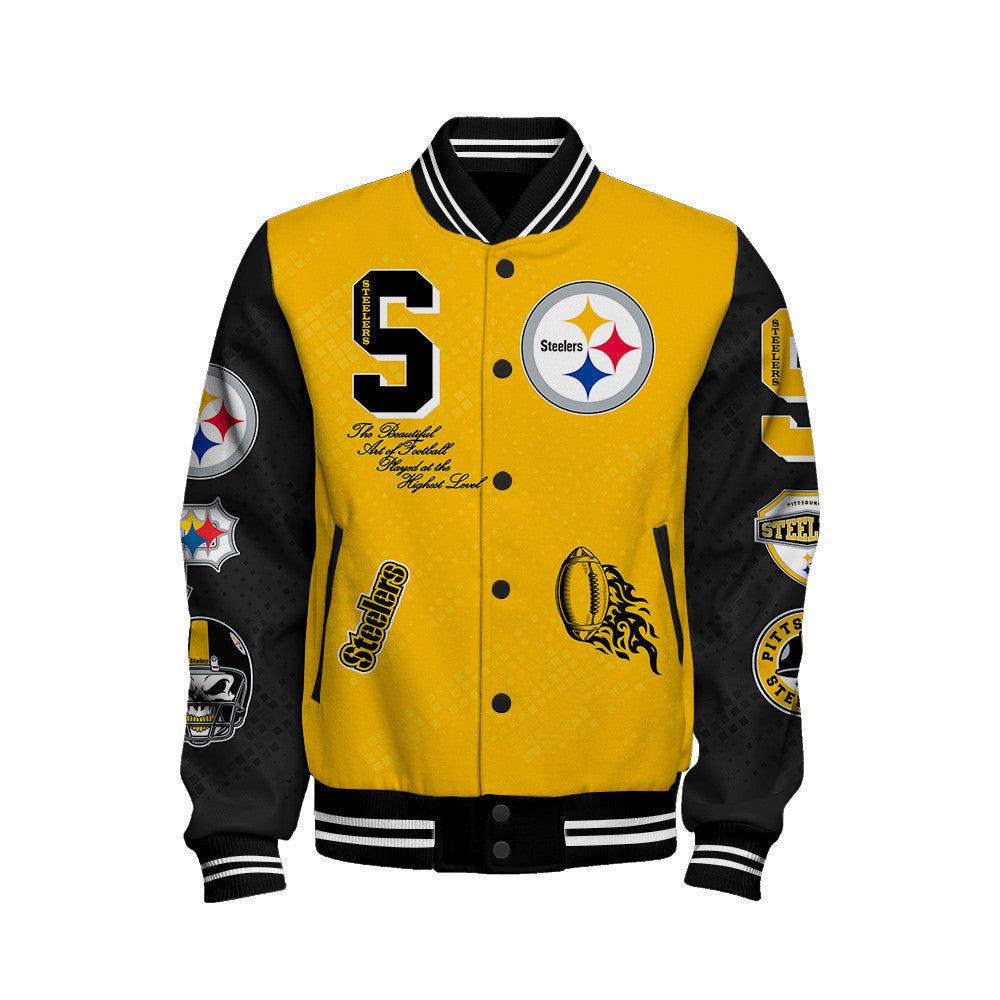 Pittsburgh Steelers National Football League Pattern Varsity Jacket SH1 V3 - All-Over-Printed Jacket