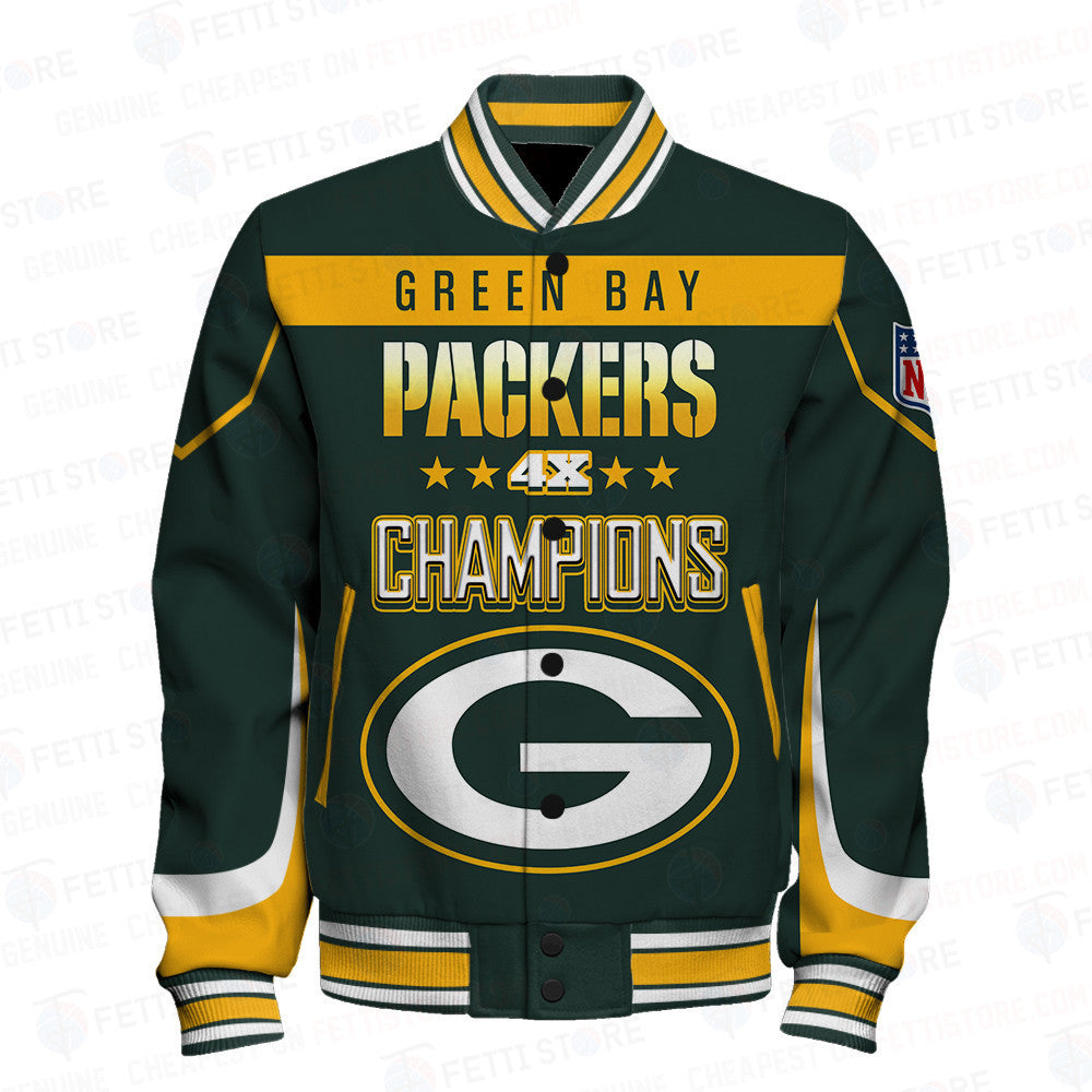 Green Bay Packers 4X Super Bowl Champions Varsity Jacket - All-Over-Printed Jacket