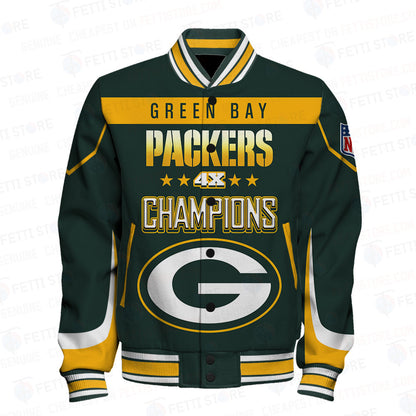 Green Bay Packers 4X Super Bowl Champions Varsity Jacket - All-Over-Printed Jacket