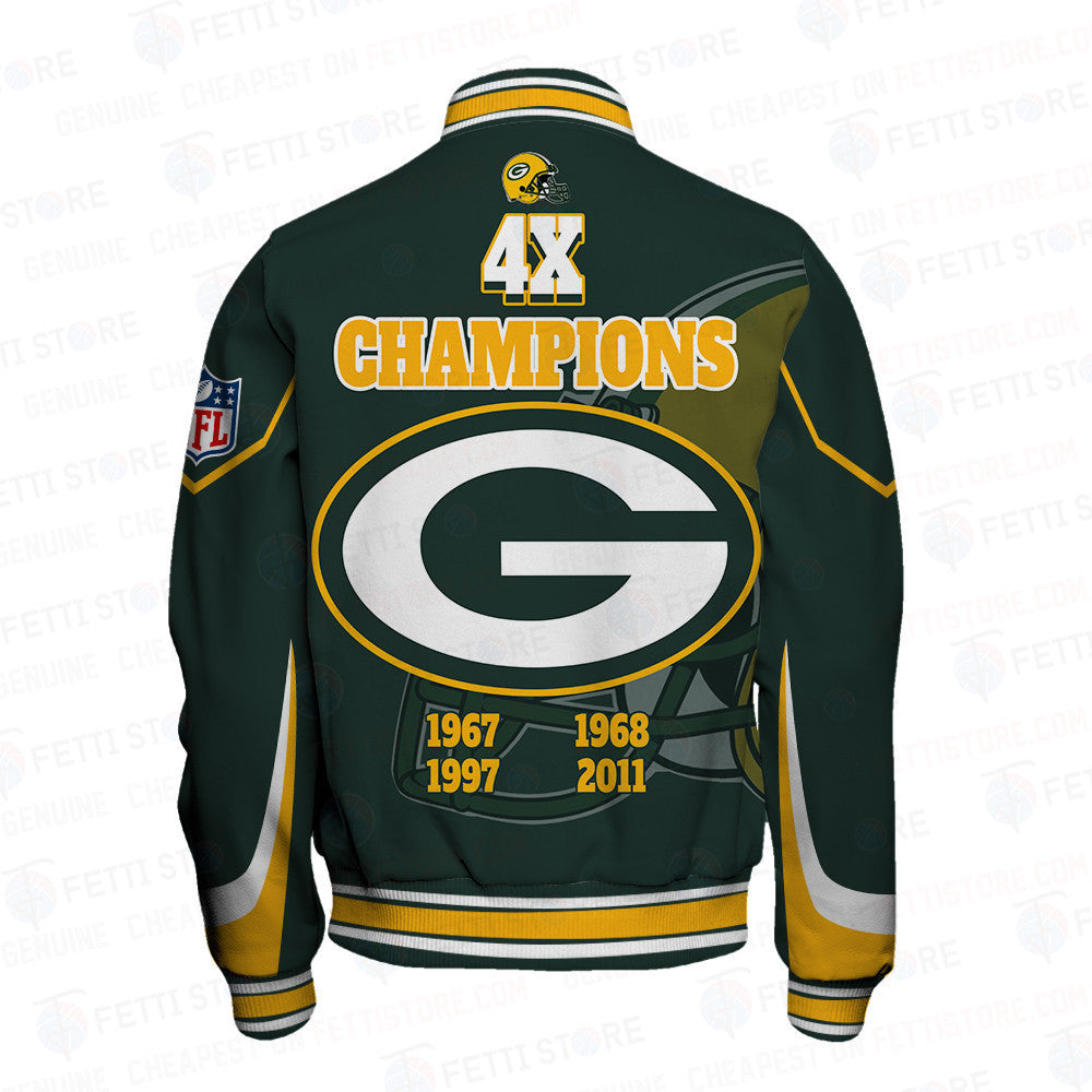 Green Bay Packers 4X Super Bowl Champions Varsity Jacket - All-Over-Printed Jacket