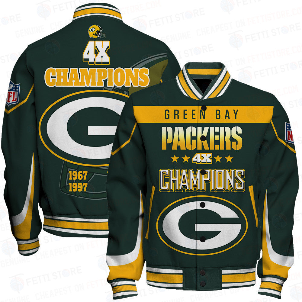 Green Bay Packers 4X Super Bowl Champions Varsity Jacket - All-Over-Printed Jacket