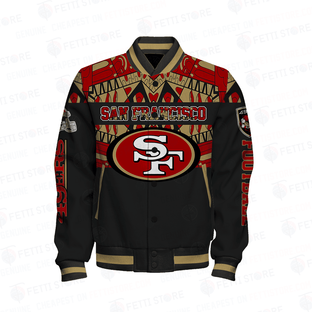 San Francisco 49ers Only One Nation Print Varsity Jacket - All-Over-Printed Jacket
