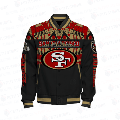 San Francisco 49ers Only One Nation Print Varsity Jacket - All-Over-Printed Jacket