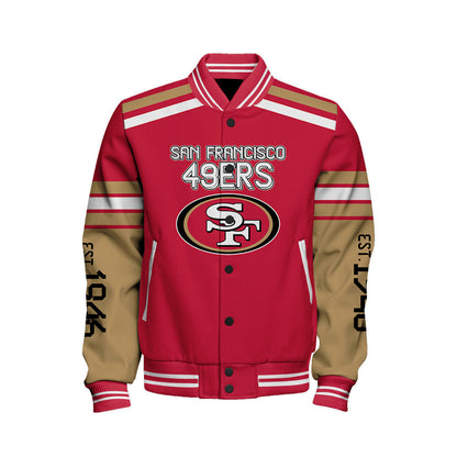 San Francisco 49ers Skull And Gloves Pattern Varsity Jacket - All-Over-Printed Jacket