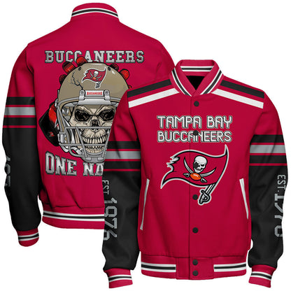 Tampa Bay Buccaneers Skull And Gloves Pattern Varsity Jacket - All-Over-Printed Jacket