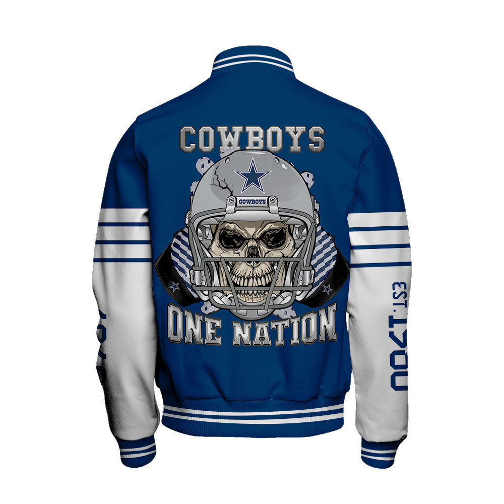 Dallas Cowboys Skull And Gloves Pattern Varsity Jacket - All-Over-Printed Jacket