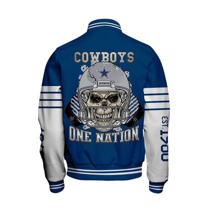 Dallas Cowboys Skull And Gloves Pattern Varsity Jacket - All-Over-Printed Jacket