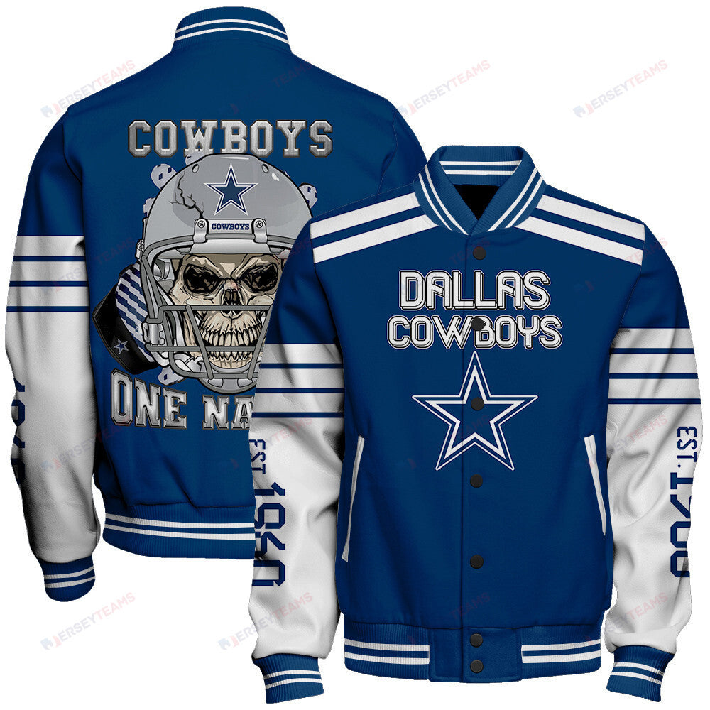 Dallas Cowboys Skull And Gloves Pattern Varsity Jacket - All-Over-Printed Jacket