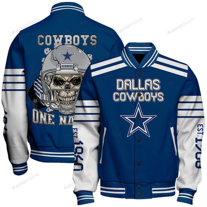 Dallas Cowboys Skull And Gloves Pattern Varsity Jacket - All-Over-Printed Jacket